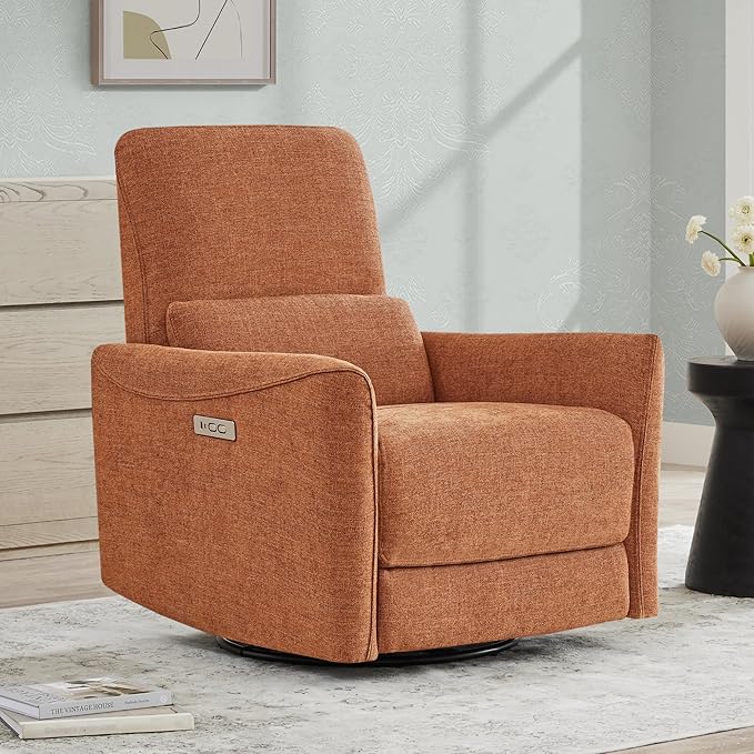 CHITA Power Recliner Chair Swivel Glider FSC Certified Fabric Living Room Nursery Reclining Sofa Chair with Lumbar SupportTerracotta