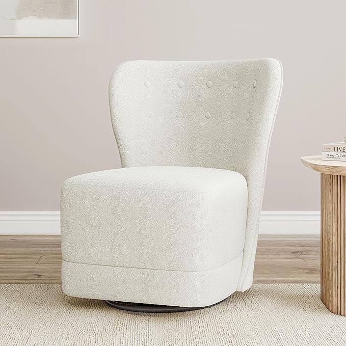 BELLEZE Swivel Accent Chairs Set of 2 Modern Upholstered 360° Swivel Barrel Chairs Comfy Small Club Chairs for Nursery Hotel Bedroom Office Lounge - Cortona (White)