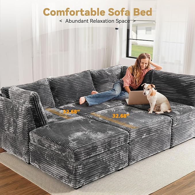 Modular Sectional Couch for Living Room5 Seat Sectional SofaL Shaped Cloud Couch with Ottoman Chaise Set Gray