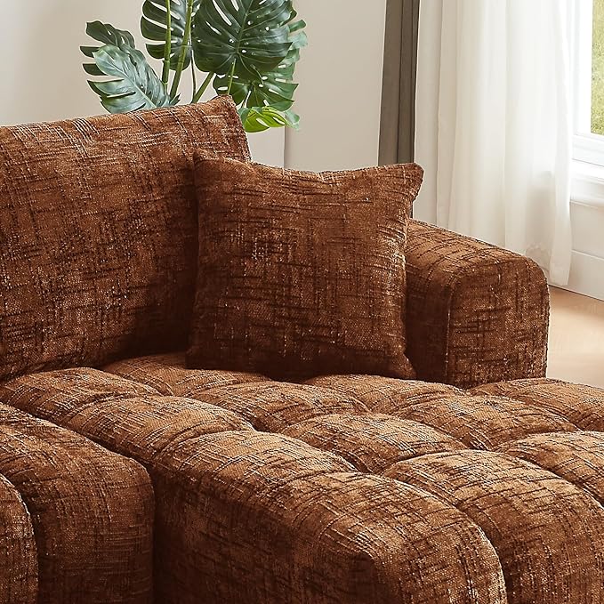 108.3'' Modern Cloud Couch Modular Sectional Sofa with L-Shape Chaise Luxury Chenille Upholstered Couche for Living Room Comfy Sofa with Pillows Deep Seat No Assembly (Orange Right Hand Facing)