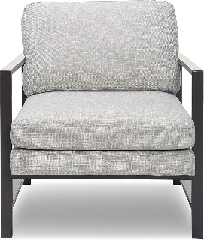Tommy Hilfiger Russell AccentChair Medium-Soft Pillow Back Mid-Century Modern &amp Industrial Armchair Comfortable LoungeChair for Living Room Bedroom or Office Gray Square Metal Frame in Light