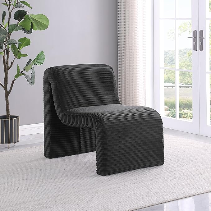 Coaster Home Furnishings - Drayton - Wood and Metal - Upholstered Armless Accent Chair with Sinuous Curves Ribbed Detailing and Foam Padding - Living Room - Black - 907526