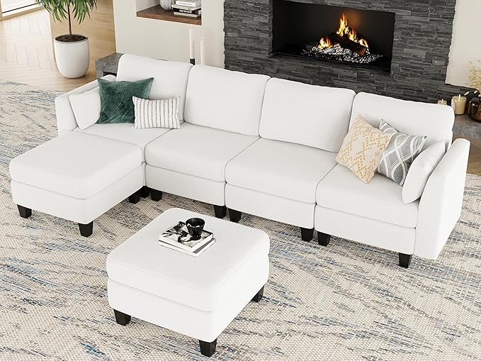Modular Sectional Sofa Comfy Cloud Couch Sectionals Convertible Modular Couch with High Density Memory Foam 6 Seat U Shaped Sectional Couches for Living Room Washable Cover White | Comfortable C