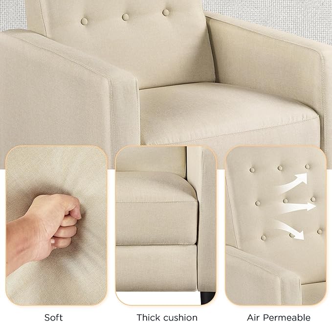 Topeakmart Mid-Century Modern Fabric Recliner Modern Tufted Reclining Single Sofa for Living Room Padded Cushion Home Theater Seat Beige