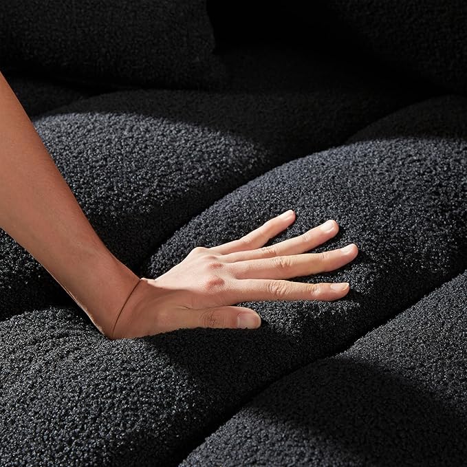 39.7''Teddy Fabric Sofa Modern Lounge Chair Upholstered with One Pillow for Apartment Office Living Room and Bedroom (Black#086)