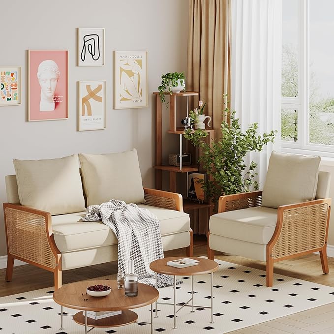 HAOBO Home 3 Piece Living Room Furniture Sets Loveseat Sofa Settee Bench with 2 Single Sofa Accent Chairs Modern Small Couches for Small Spaces