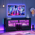IRONCK TV Stand for 65 Inch TV Carbon Fiber Entertainment Center with 2 Drawers Charging Station &amp RGB LED Light Gaming Media Console for PS4 Bedroom Living Room Black