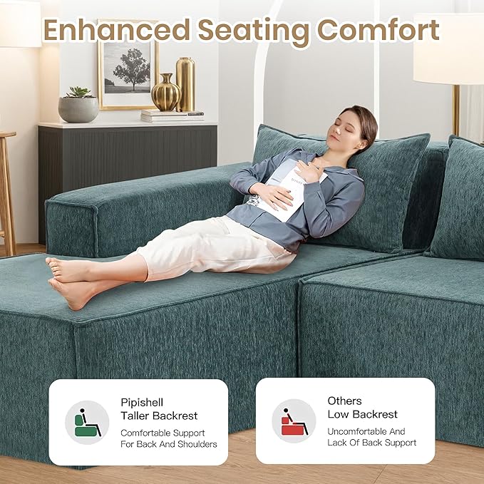 Modular Sectional Sofa Cloud Couch with Extra Long Chaise Lounge Oversized Chenille Boneless Sofa Bed for Living Room Comfy Floor Seating No Assembly Required