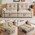77 Queen Size Sleeper Sofa Bed Convertible Pull Out Couch with Velvet Fabric 3-in-1 Loveseat L Shaped Couch Bed with Adjustable Backrest Side Pocket &amp USB Ports for Living Room Apartment