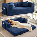 Boneless Couch Folding Couches for Living Room Sofa Futon Sofa Bed with Sleeper Sofa Futon Couch with Fixed-Shape Oversized Corduroy Upholstered (Blue 81 Inches)