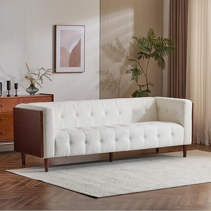 Christopher Knight Home Almab 82 Inches Sofa Couch Cozy Couch Sofa Boucle Upholstered 3-Seater Sofa Wood Frame Couch Comfy Couches for Living Room and Office Modern Couch and Sofa Beige