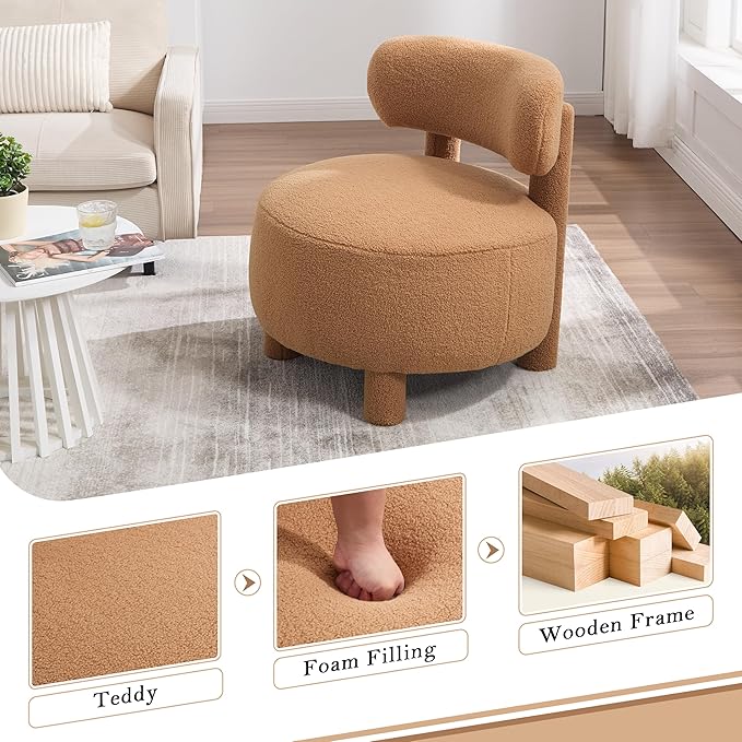 Dgcoab Upholstered Club Chair Curved Back Accent Single Sofa Solid Wood Legs Comfort Single Reading Lounge Sofa Boucle Accent Chair for Living Reading Bedroom Brown