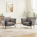 Modern Accent Chairs Set of 2 Oversized Living Room Chairs Reading Chair with Solid Metal Legs Fabric Armchair with Side Pockets and 2 Pillows Accent Chairs for Bedroom Nursery Khaki