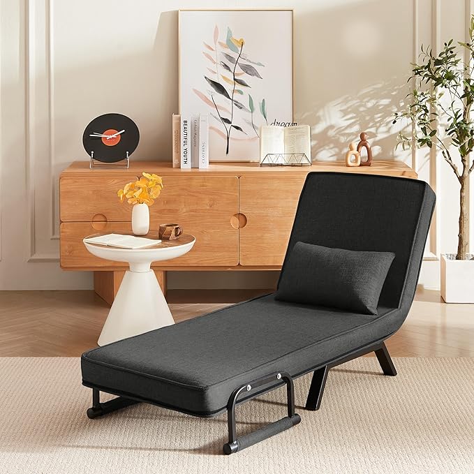 Sleep Chair Bed Comfy Convertible Sleeper Chairs for Adults 5 in 1 Folding Sofa Bed with 5 Position Adjustable Backrest Pillow Cozy Small Chair Couch for Small Spaces Office (Black)