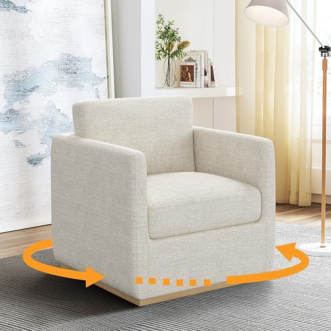 Swivel Barrel Chair Premium Comfy Round Accent Chair for Living Room Mid Century Modern Reading Chair for Adults Bedroom Side Chairs for Small Spaces Wingback Armchair for Home/Office/Ivory White