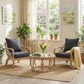 Living Room Chairs Accent Chairs Set of 2 with Coffee Table Comfy Arm Chair with Cushions Rattan Reading Accent Chair for Bedroom Mid Century Modern Couch for Sunroom/Deck/Lounging Gray