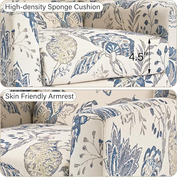 Accent Chair Modern Linen Blend Arm Chair for Living Room Bedroom Comfy High-Resilient Sponge Reading Chair for Small Spaces (Pattern Leaf Set of 1)