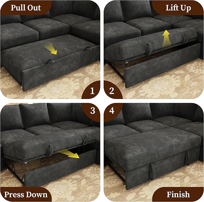 83.5 Sectional Sleeper Sofa with Pull Out Couch Modern 5 Seat L Shaped Modular Couch Sectionals Modular Sofa with Storage Comfy Sectional Couches for Living Room &amp Apartment Dark Gray