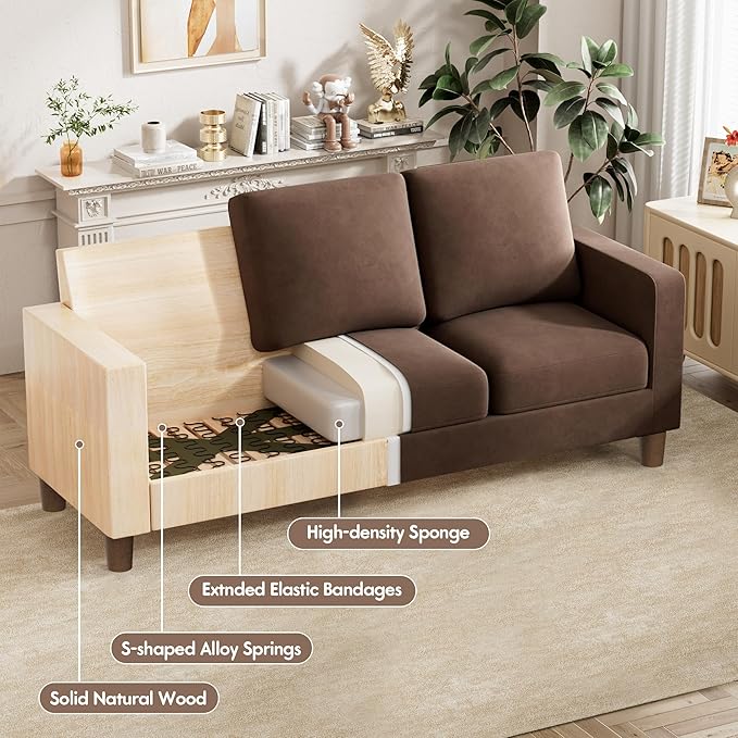 VICTONE Convertible Sectional Sofa Couch 3 Seat L-Shaped Sofa with Linen Fabric Ottoman Small Couch for Small Apartments Living Room and Office (Linen Fabric Brown)