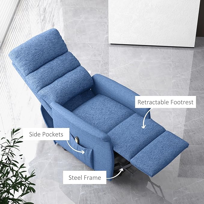 HOMCOM Power Lift Recliner Chair for Elderly Easy Assembly Fabric Lift Chair for Adults Recliner Sofa with Remote Control Side Pockets for Living Room Blue
