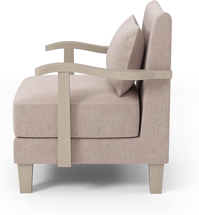 HOMES: Inside + Out Turney Fabric Upholstered Arm Chair with Pillow Back and Wooden Arm for Living Room Bedroom Beige