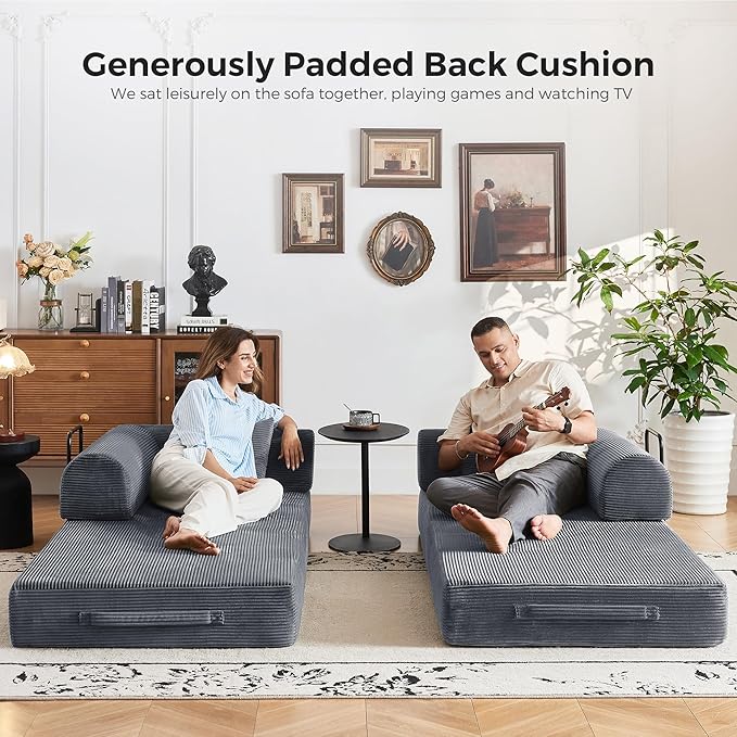 79'' Convertible Sofa Bed 5-in-1 Folding Corduroy Sleeper Couch with Pull Out Bed Oversized Modular Floor Sofa No Assembly Space-Saving Guest Bed for Apartment Living Room Bedroom (Dark Gray) | Co