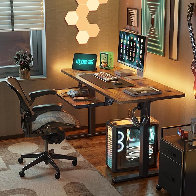 FEZIBO Standing Desk with Keyboard Tray 40 x 24 Inch Adjustable Height Sit Stand Desk with Memory Presets for Home Office Ergonomic Computer Workstation Rustic Brown