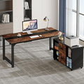 Tribesigns 70.8 L-Shaped Executive Office Desk with Drawer Cabinet Large L-Shaped Computer Desk with 39.4 File Cabinet Printer Stand Home Office Workstation Business Furniture Set Brown/Black