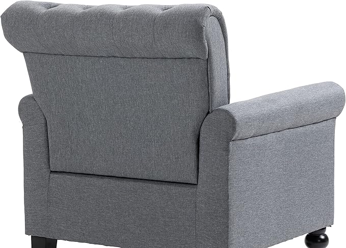 Mid Century Modern Accent Chair Linen Armchair wTufted BackWood Legs Upholstered Lounge Arm Chair Single Sofa for Living Room Bedroom Gray