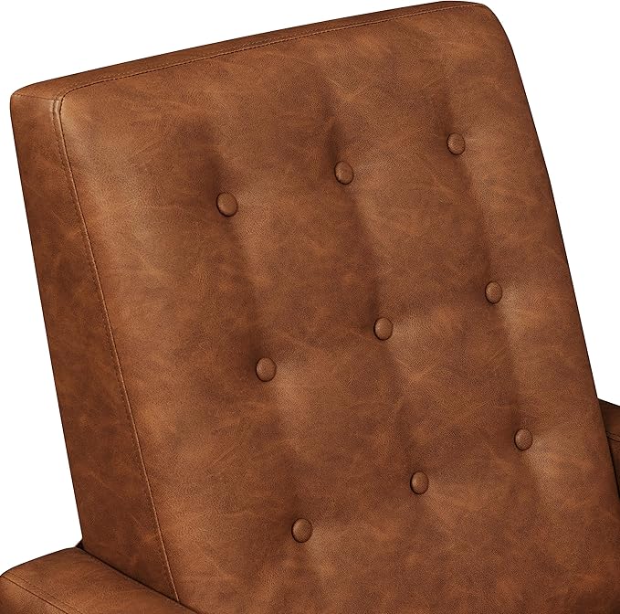 Topeakmart Faux Leather Recliner Sofa Mid-Century Modern Single Reclining Chair Adjustable Back &amp Footrest Tufted Upholstered Sofa with Pocket Spring Living Room Bedroom Home Theater Brown