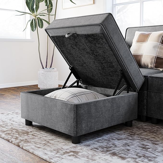 GAOMON Chenille Storage Ottoman Module for Modular Sectional Sofa Square Ottoman Module for Sectional Sleeper Sofa Gray