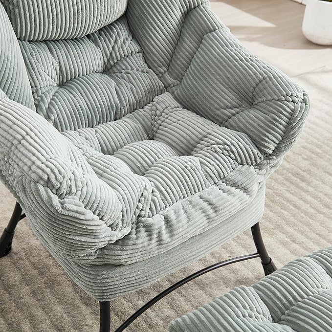 Lazy Chair with Ottoman Modern Lounge Accent Chair with Armrests and a Side Pocket Leisure Upholstered Sofa Chair Reading Chair with Footrest for Small Space Corner Chair (Light Green)