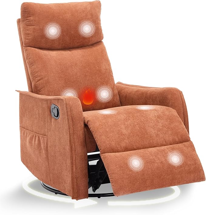 cinkehome Swivel Rocker Recliner Chair with Heated Massage Rocking Reclining Chairs for Nursery Small Spaces High Back Side Pocket