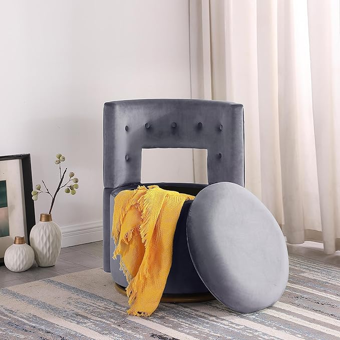 Generic 360° Swivel Accent Chair with Storage Function and Velvet Pillow Velvet Curved Chair with Gold Metal Base for Living Room Nursery Bedroom [Video] Grey