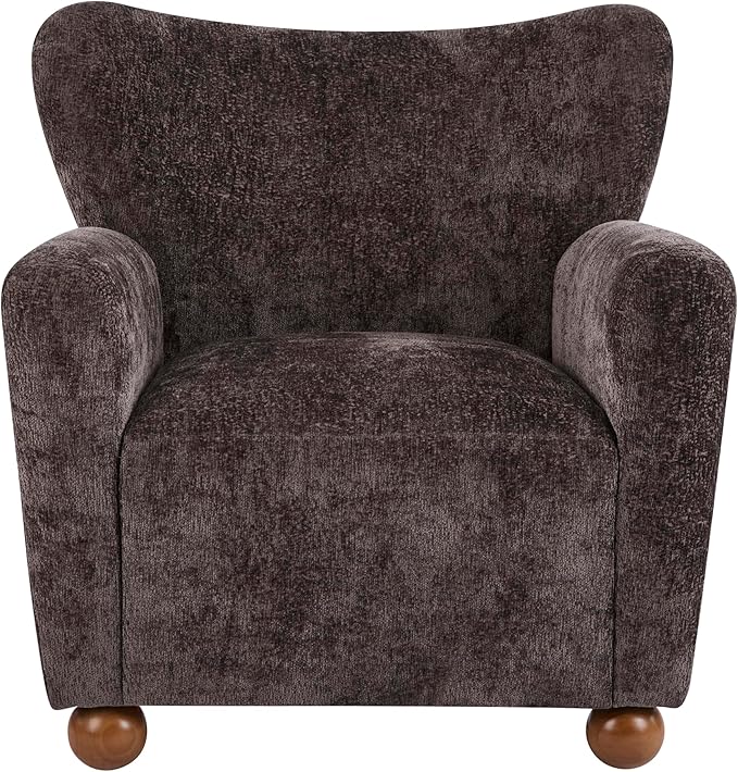 Christopher Knight Home Lindy Wingback Accent Chair Upholstered Armchair with Rounded Wooden Legs Curved Backrest Single Sofa Soft Cushion Seating Comfy Lounge Chair for Living Room Dark Brown
