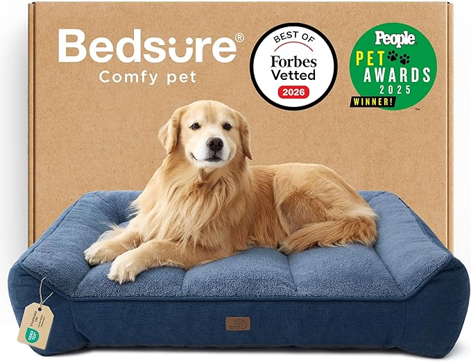 Bedsure SupportMax™ XL Plus Orthopedic Dog Beds Large Sized Dog - As Seen on TV Extra Thick Supportive Dogs Couch with Waterproof Washable Cover Jumbo Pet Sofa with Soft Sherpa Blue 48