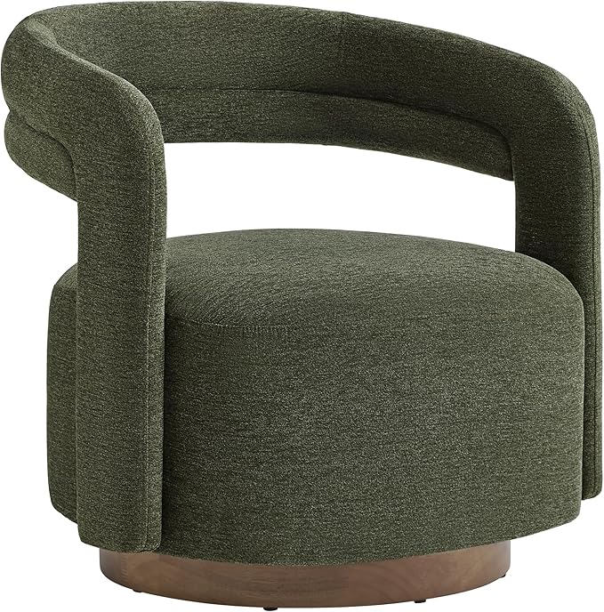 Swivel Accent Chair Upholstered Barrel Chair with Open Back Design Modern Arm Chair with Wooden Base for Living Room Bedroom Reading Waitingroom Green
