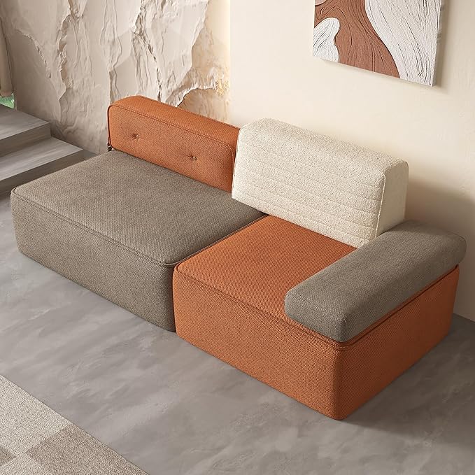 Mid-Century Modern Modular Sectional Sofa 79.9 Width Multi Color Fabric Upholstered Couch Versatile Living Room &amp Bedroom Furniture with Modular Design for Cozy Seating
