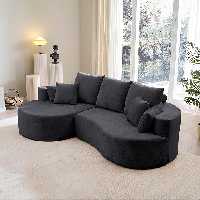 Christopher Knight Home Carden 106 Curved Modular Sectional Sofa Fabric Upholstered Comfy Sofa Couch with Chaise Lounge Modern Cloud Couch with Deep Seat No Assembly Required Black