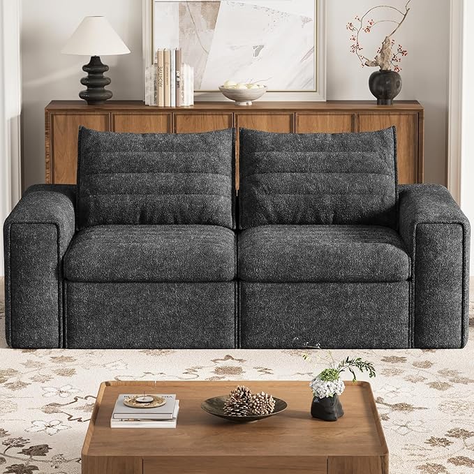 77 Cloud Loveseat Sofa Deep Seat Couch with Pillows Modern Comfortable Upholstery Boneless Sofa 1 piece for Living Room Bedroom Apartment Removable CoverNo Assembly Required Dark Gray