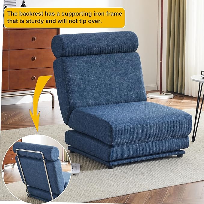 Convertible Chair Bed Sleeper&amp Floor Futon Sofa Bed Chair Fold Out Sleeper Chair Bed with Pillow Single Sofa Chair for Bedroom Living Room Small Space (Blue)