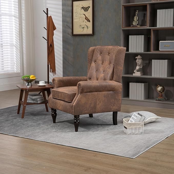 Modern Living Room Armchair Mid Century Accent Chair with Rolled Arms and Tufted BackUpholstered Microsuede Sofa Leisure Chair for Living Room/Bedroom/Office/Club
