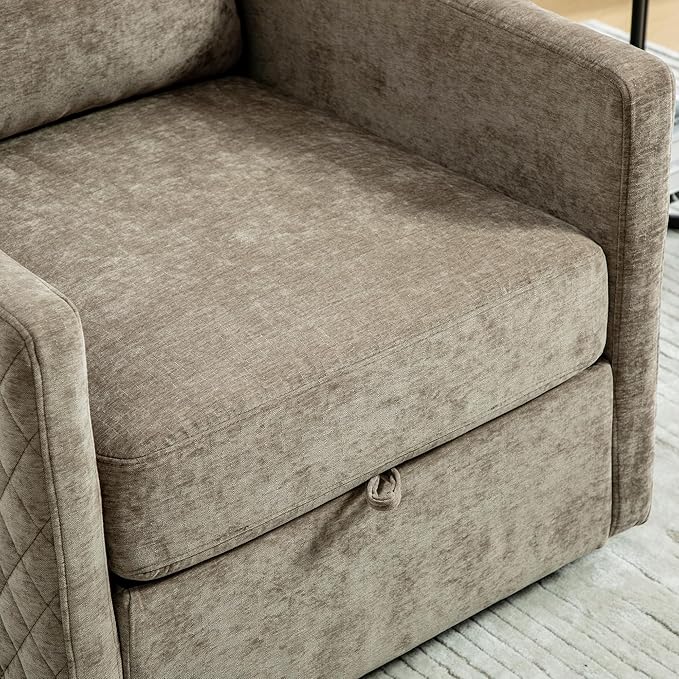 KEIKI Modern Upholstered Swivel Accent Armchair with Storage Tufted Lounge Chair for Reading Corners