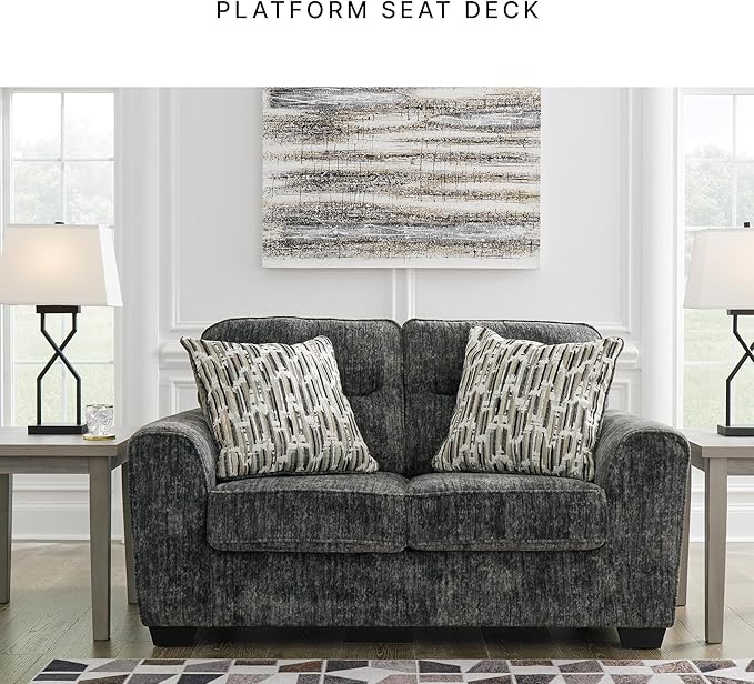 Signature Design by Ashley Lonoke Modern Loveseat with 2 Accent Pillows Gray
