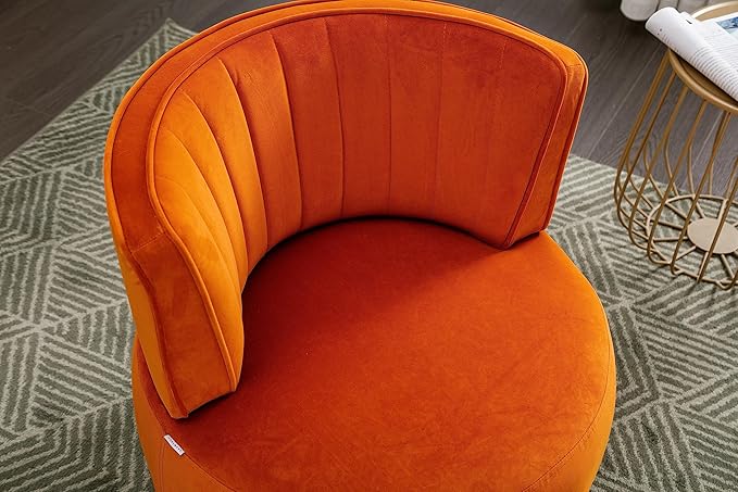 SLEERWAY 360° Swivel Barrel Chair Modern Velvet Round Accent Chair Comfy Upholstered Small Armchair with Gold Metal Base for Living Room Bedroom Nursery Office Sillas para Sala Orange