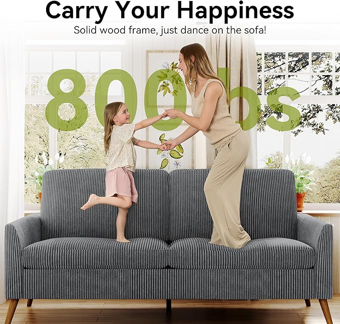68 Loveseat Sofa Comfy Grey Corduroy Couches for Living Room Mid Century Modern Love Seat Sofa Tool-Free Setup Small Couches for Bedroom Office