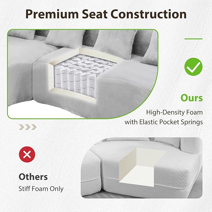 104.7 L-Shaped Modular Sectional Sofa with Curved Chaise 4-Seater Chenille Couch with Deep Seats &amp Wide Armrests Modern Luxury Boneless Cloud Sofa for Living Room Apartment Pearl Grey