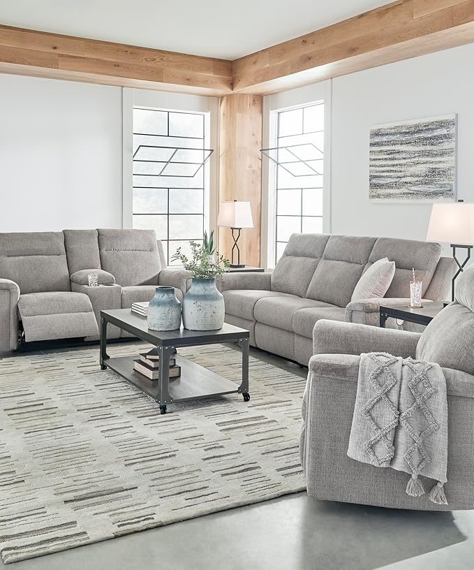 Signature Design by Ashley Barnsana Minimalist Power Reclining Sofa with USB Charging Ports Light Gray