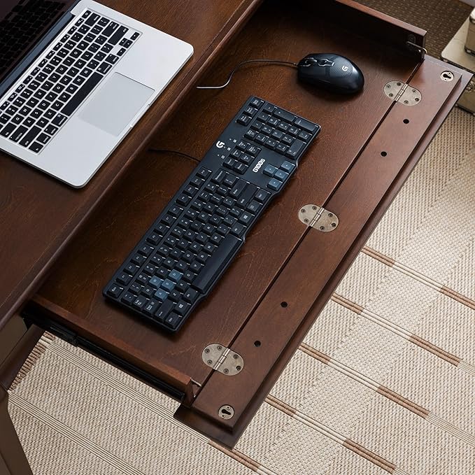 Leick Home Stratus Home Office Desk Solid Wood Drop-Front Keyboard Drawer Easy Assembly Writing Desk Heartwood Cherry 24.0 in. L x 42.0 in. W x 30.0 in. H 22400