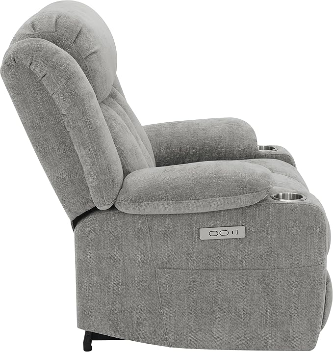 Coaster Home Furnishings - Houston - Fabric Upholstered Power Lift Recliner Chair with Built-in USB Port Cup Holders Power Panel with Simple Buttons - Living Room - Gray - 602284P